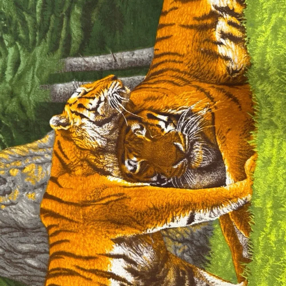 Vintage MCM ATC Tiger Family Wall Tapestry 100% Cotton 53x36.5